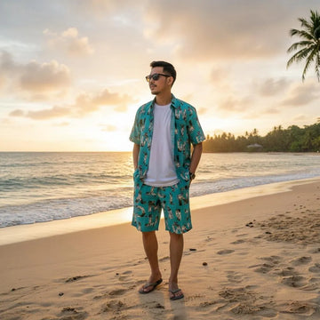 Men's Orignal Dhanak Stone Lelan Printed Shirt & Shorts Tracksuit