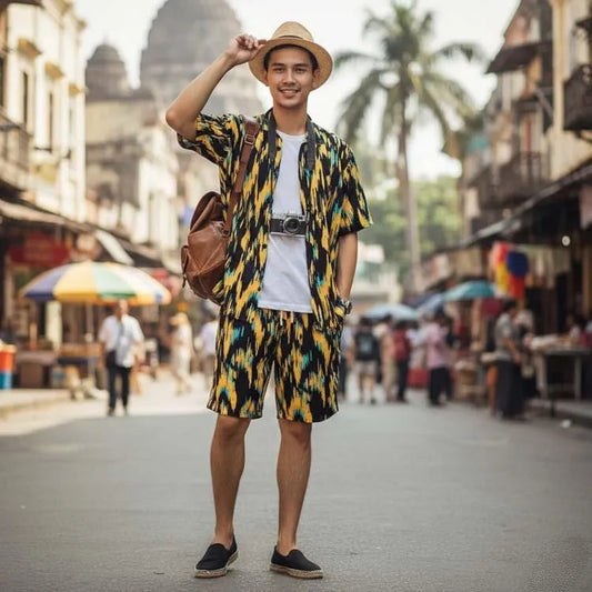 Men's Orignal Dhanak Stone Lelan Printed Shirt & Shorts Tracksuit